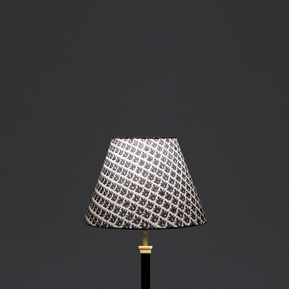 25cm empire lampshade in temple blue block printed cotton
