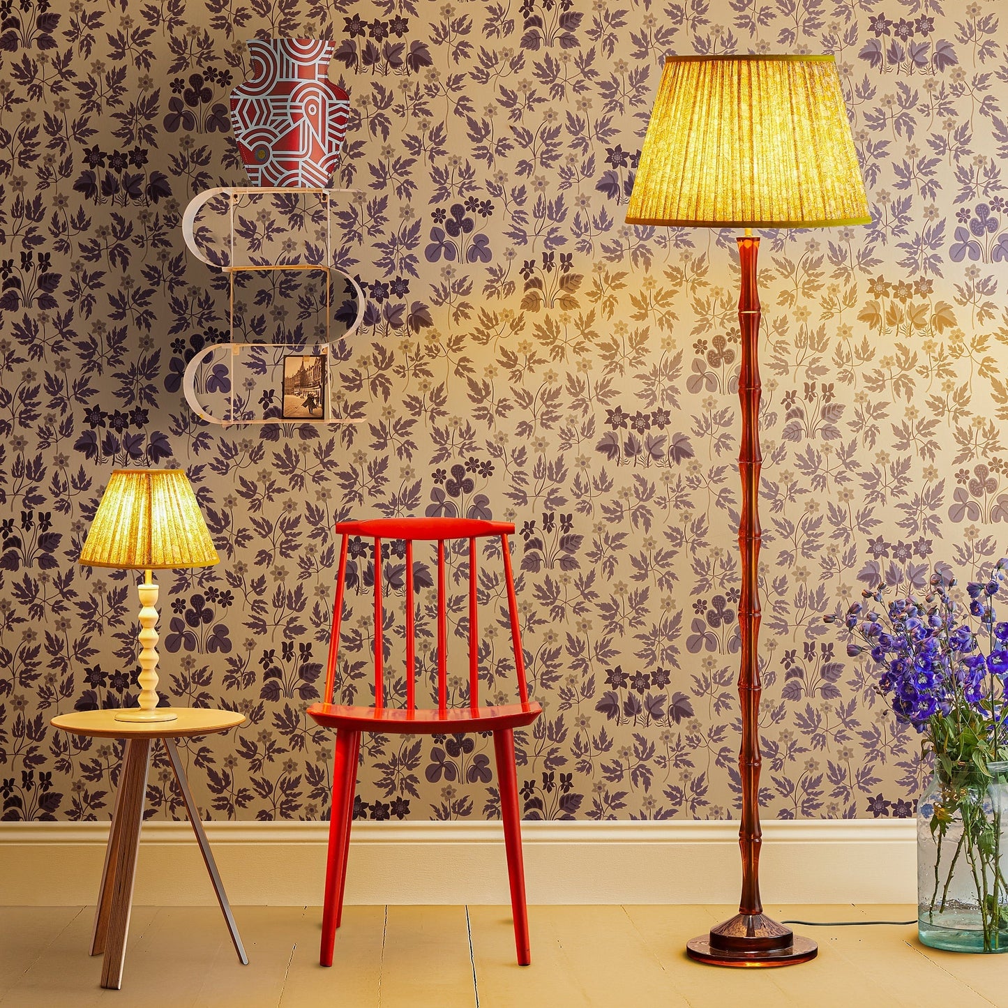 Bamboo floor lamp in amber polished resin