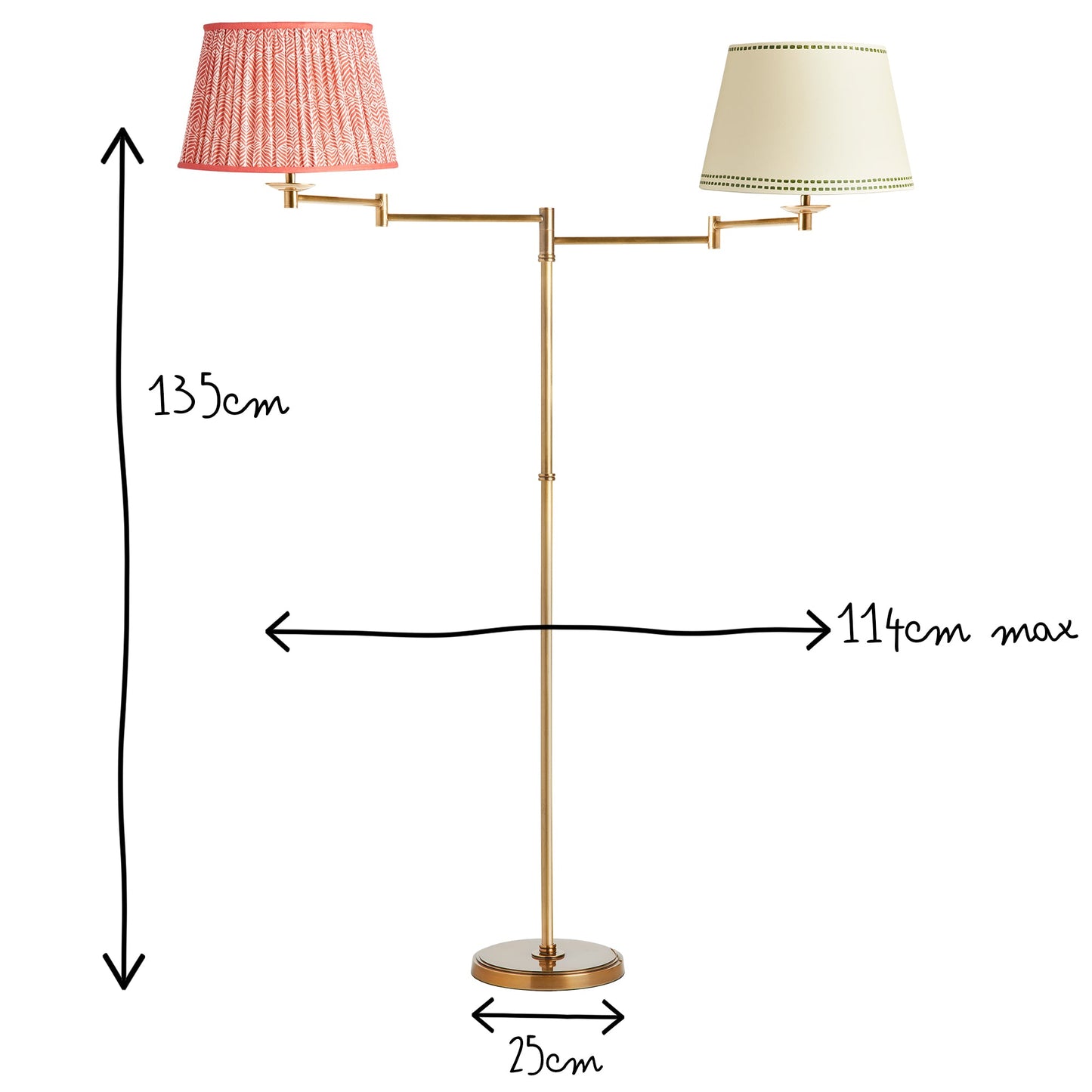 Double Swing standing lamp in antique brass