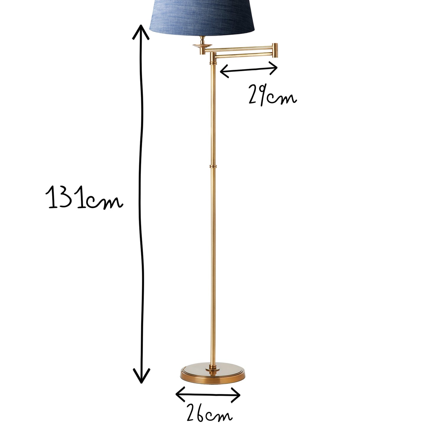 Swing articulated standing lamp in brass