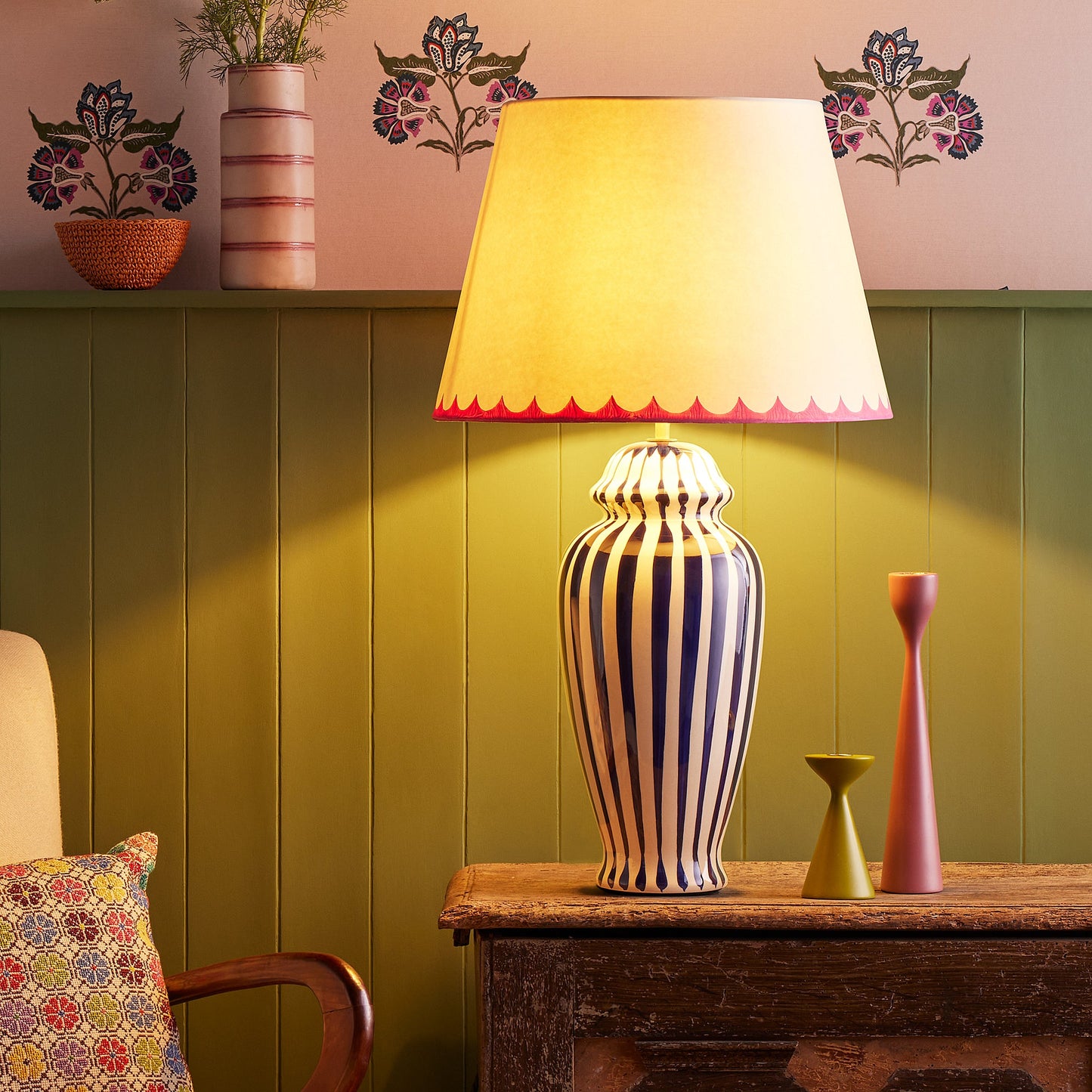 Regular Lottie table lamp in a cobalt blue and stone glaze