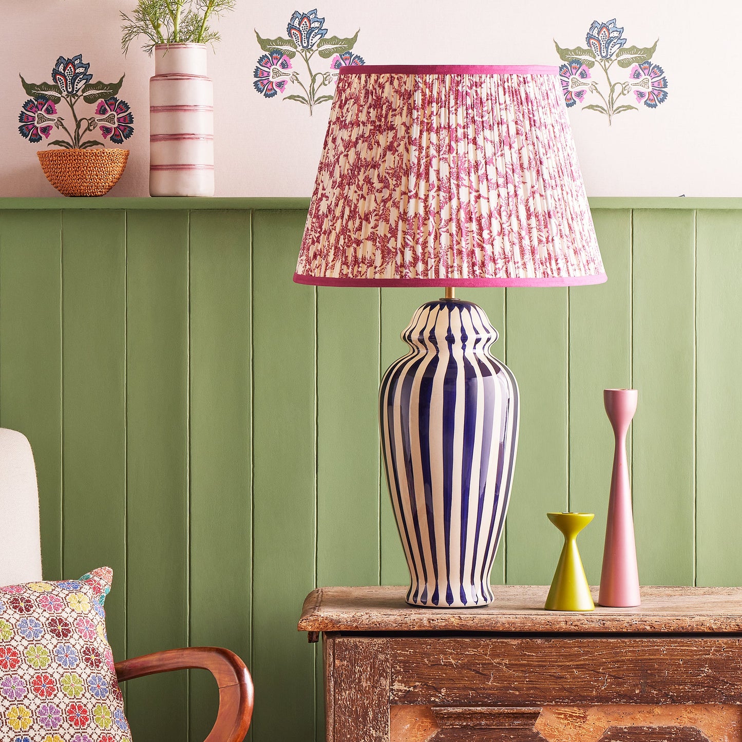 Regular Lottie table lamp in a cobalt blue and stone glaze
