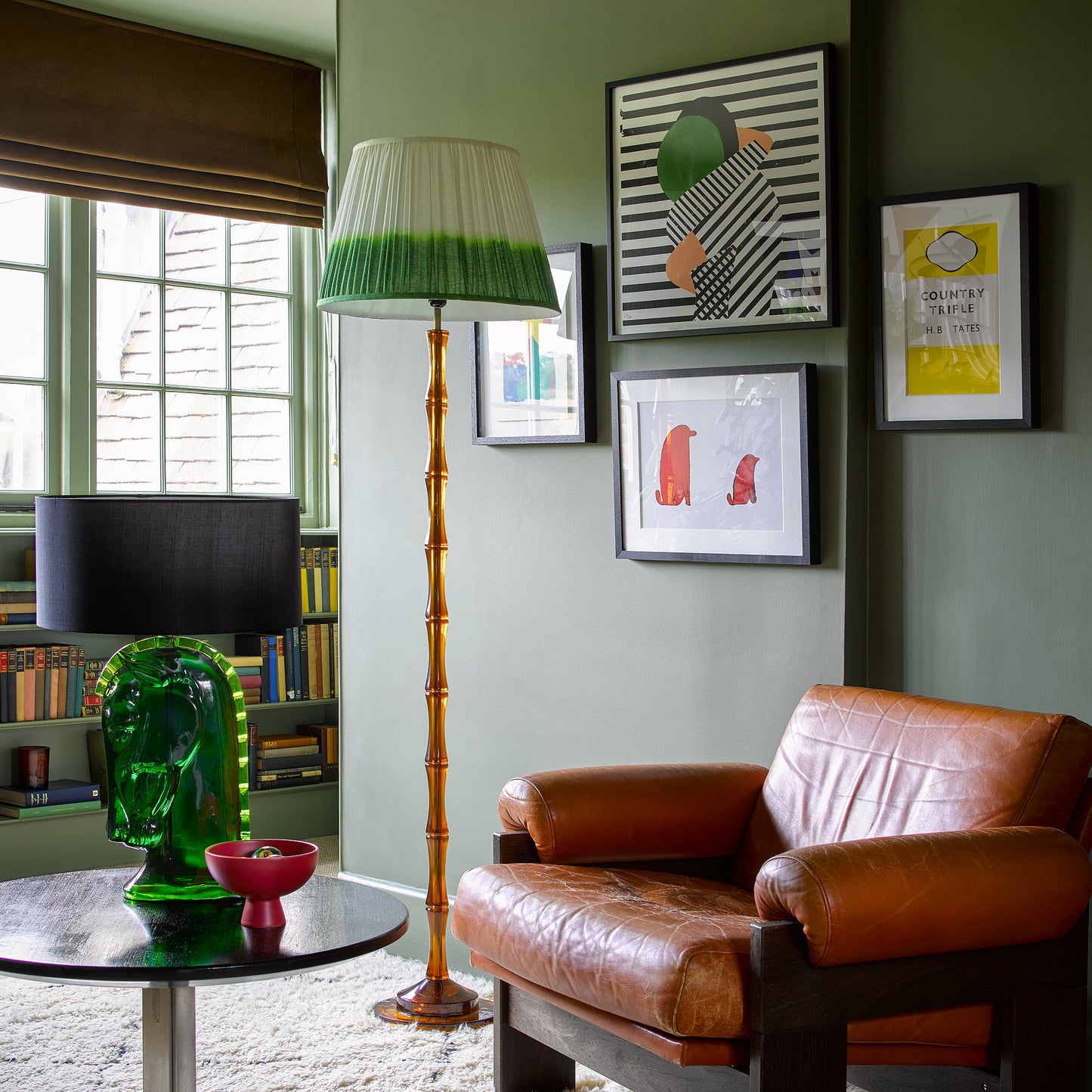 Bamboo floor lamp in amber polished resin