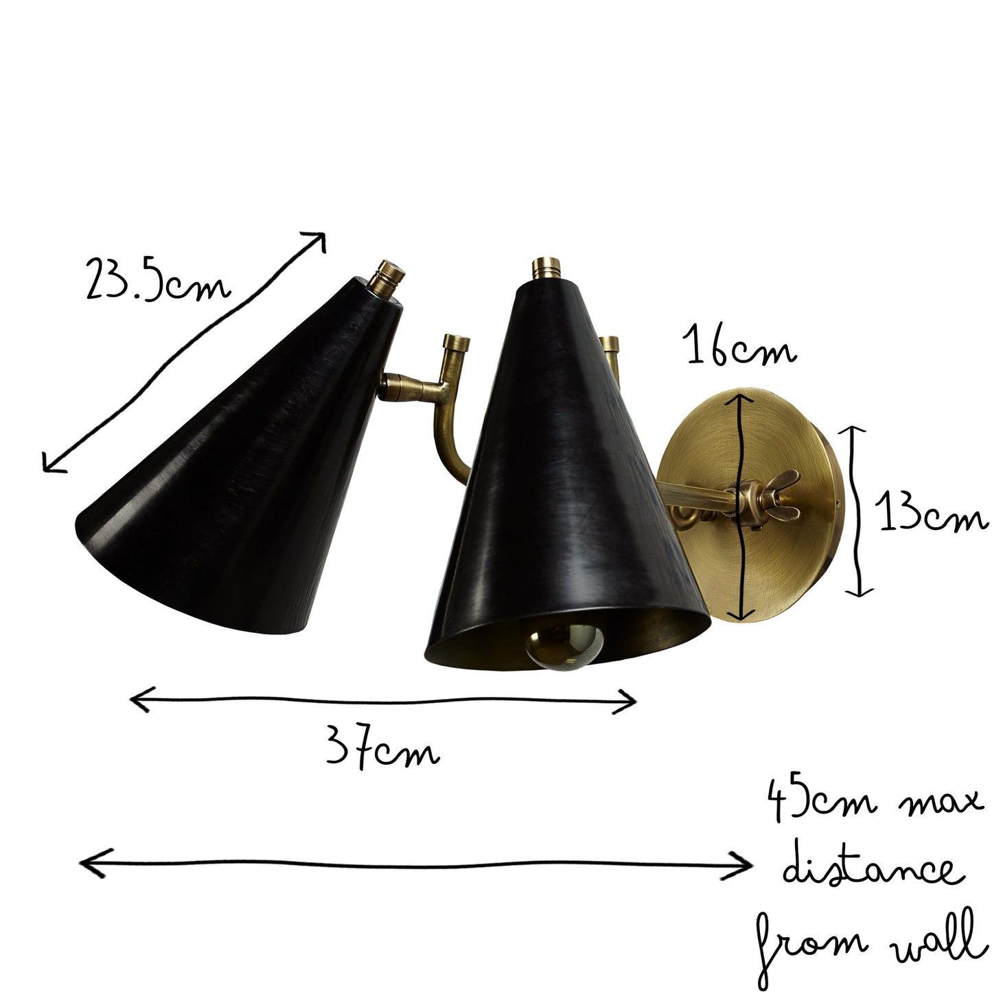Mo double wall light in brass with a black hood