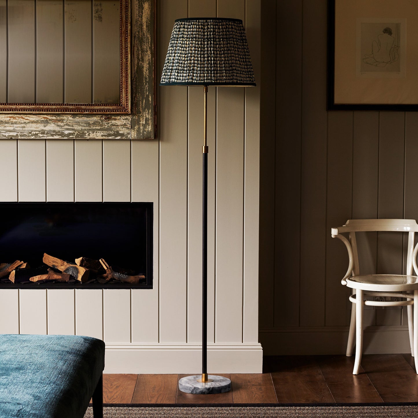 Black Monday floor lamp in antiqued brass