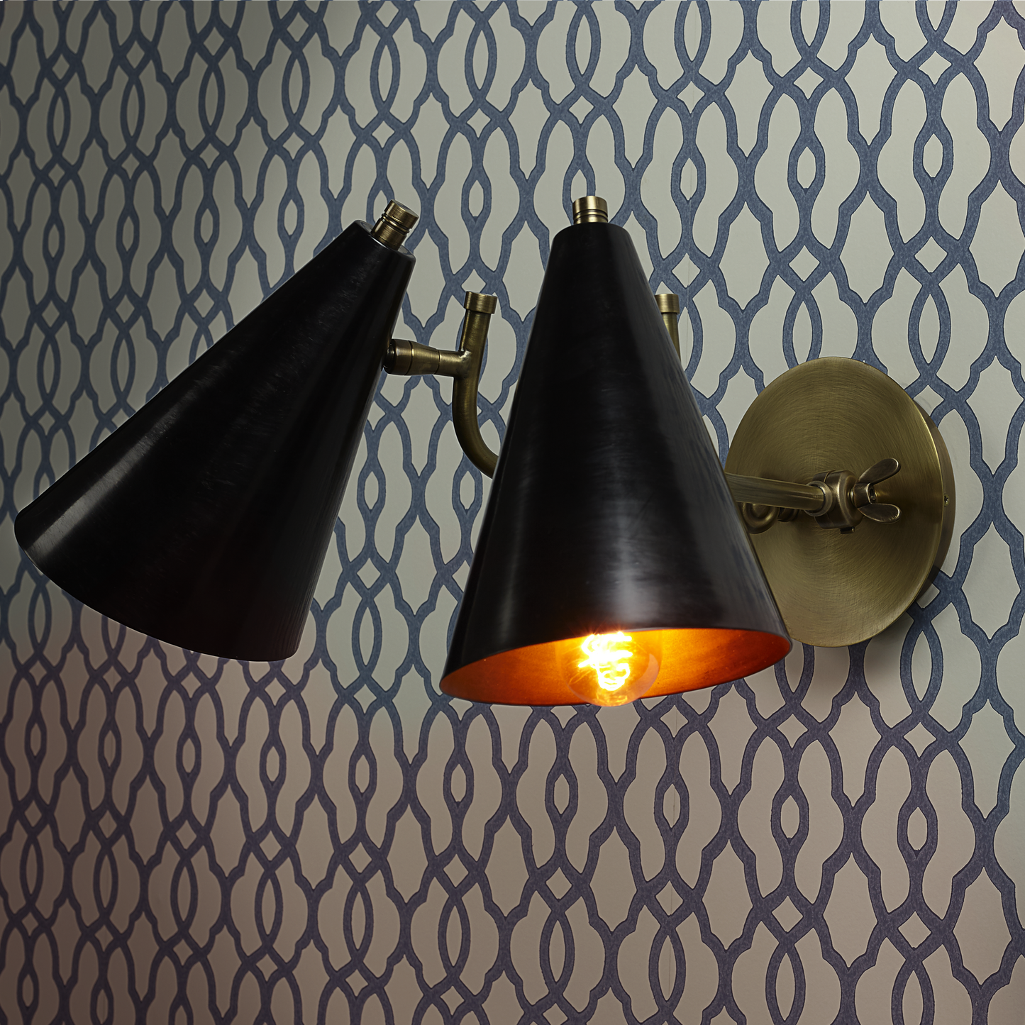 Mo double wall light in brass with a black hood