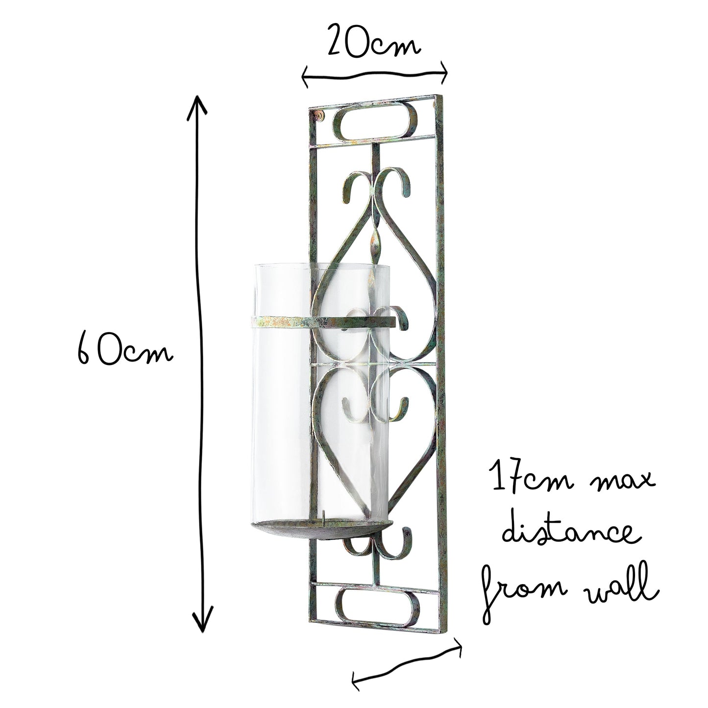 Tor wall mounted candle sconce in verdigris