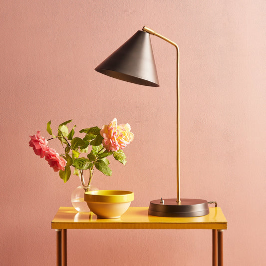 Drax Desk light in brass and a black hood
