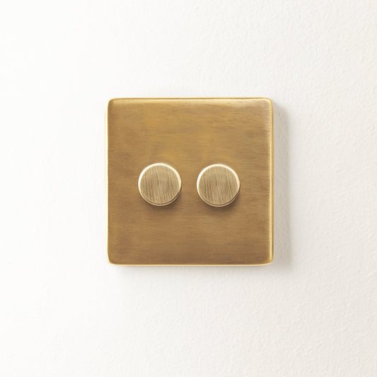 Two gang 2 way Florence dimmer switch in brass