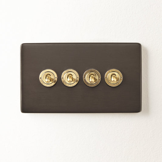 Four gang 2 way Florence toggle switch in bronze