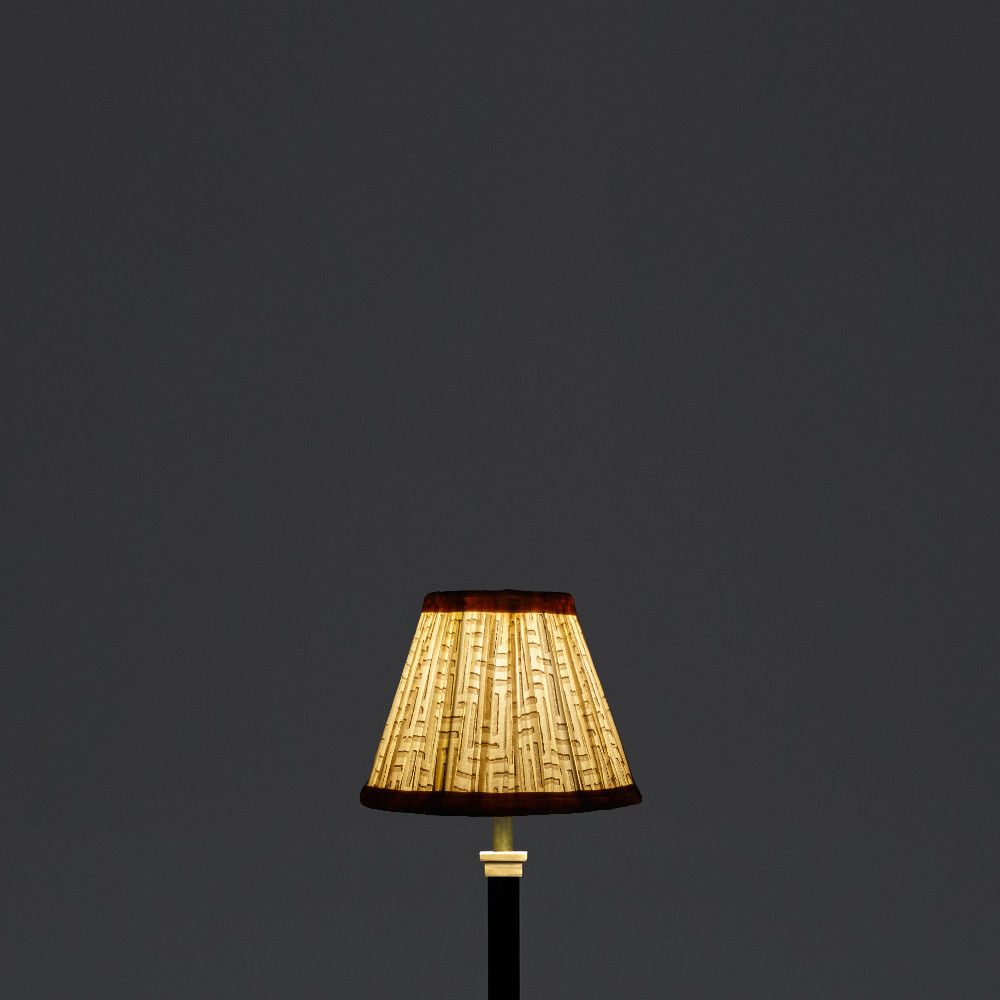 16cm empire gathered lampshade in white gold block printed cotton