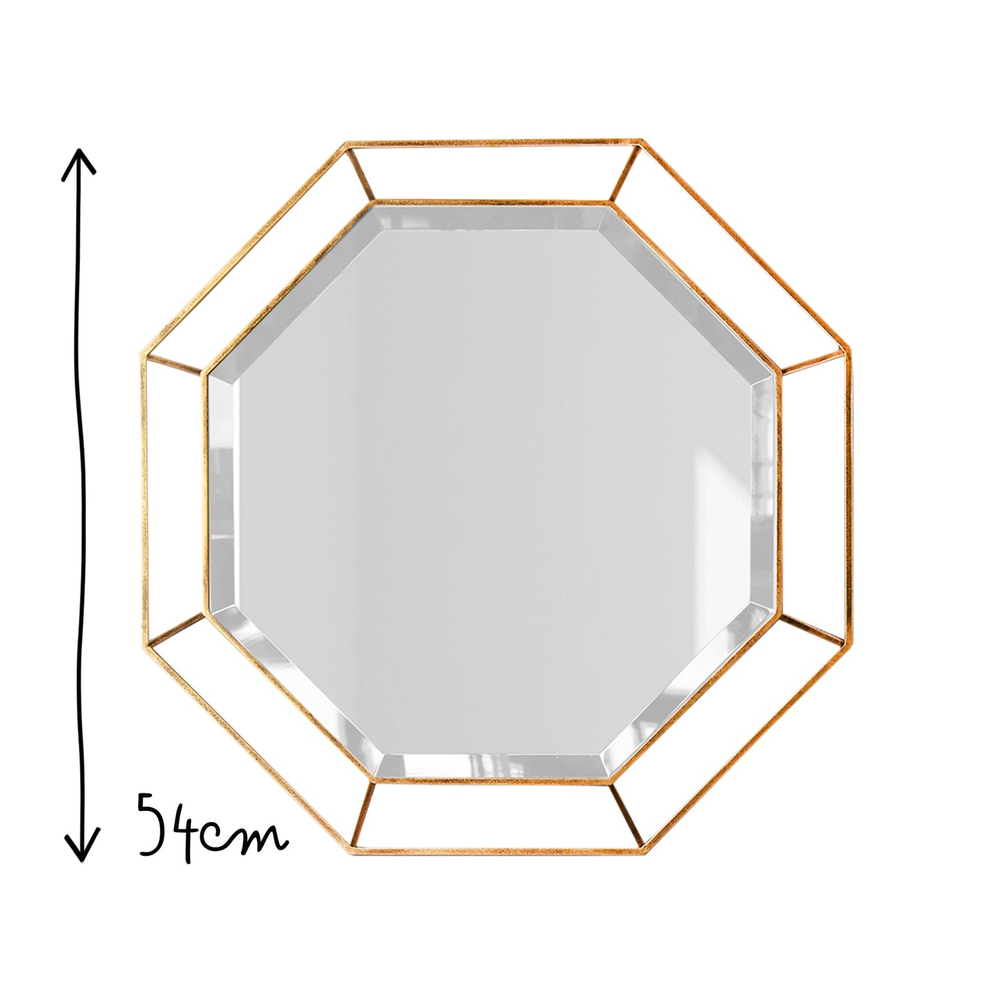Octagon mirror in clear glass with antique gold frame