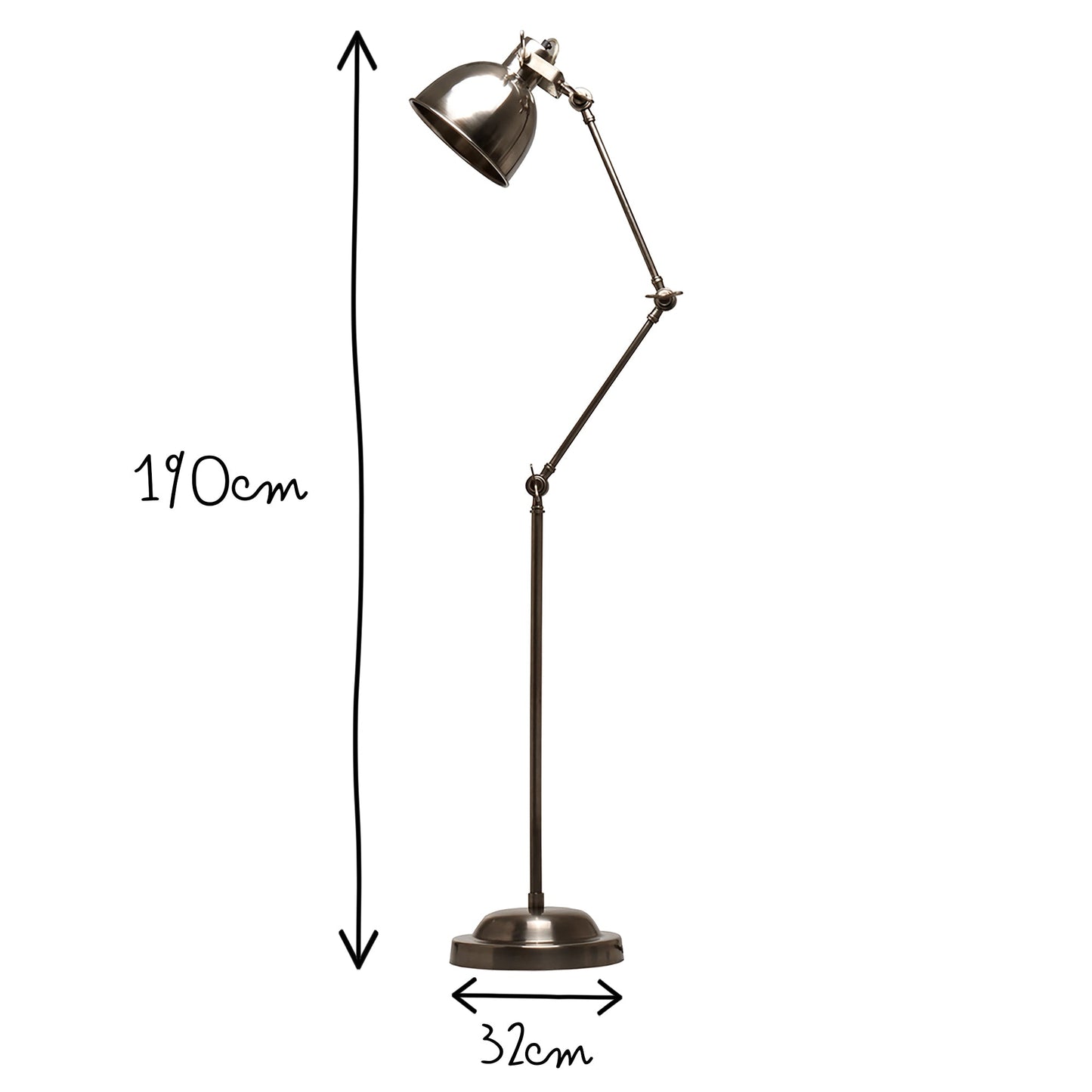 Astaire floor lamp in brass with antique silver finish