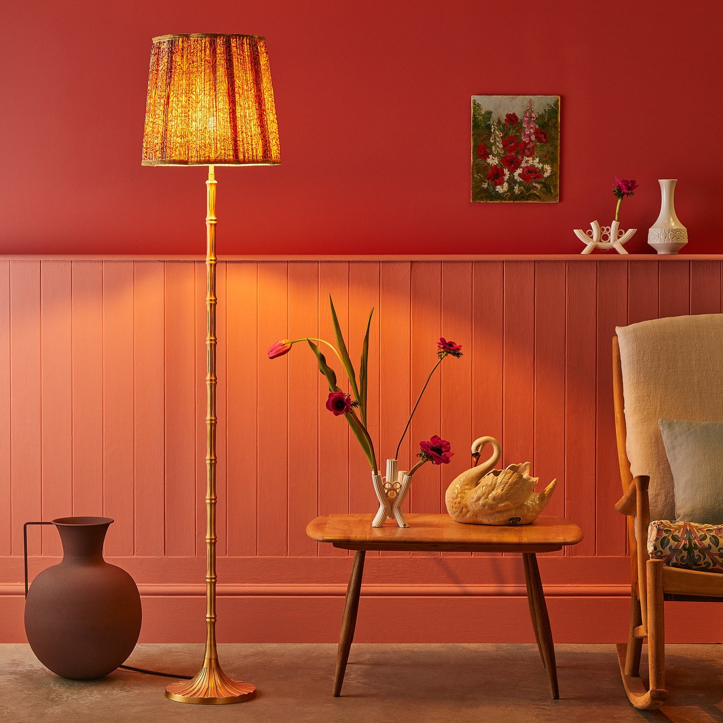 Bamboozle floor lamp in antique brass
