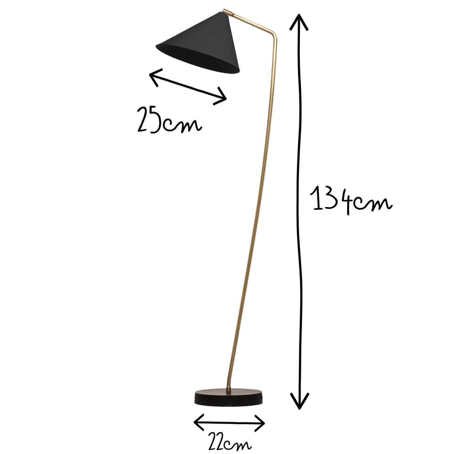 Galore floor lamp in brass with a black shade