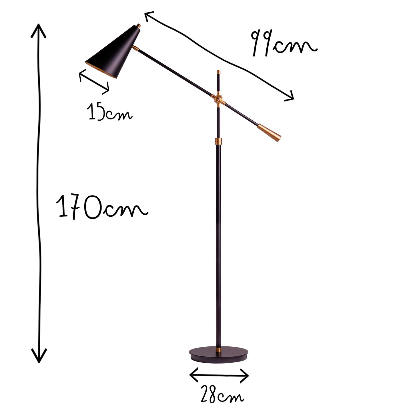 Mo floor lamp in brass with a black hood