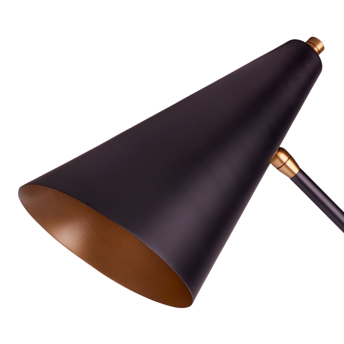 Mo floor lamp in brass with a black hood