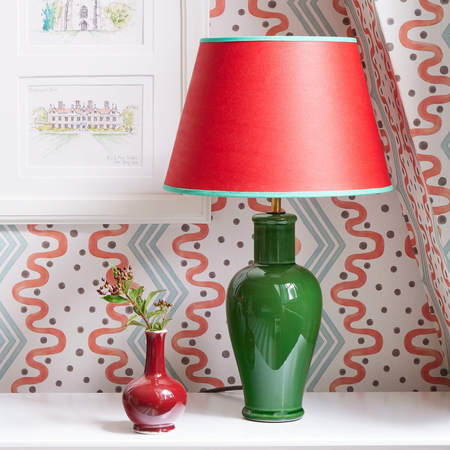 Smaller Lolita bedside lamp in an emerald glaze