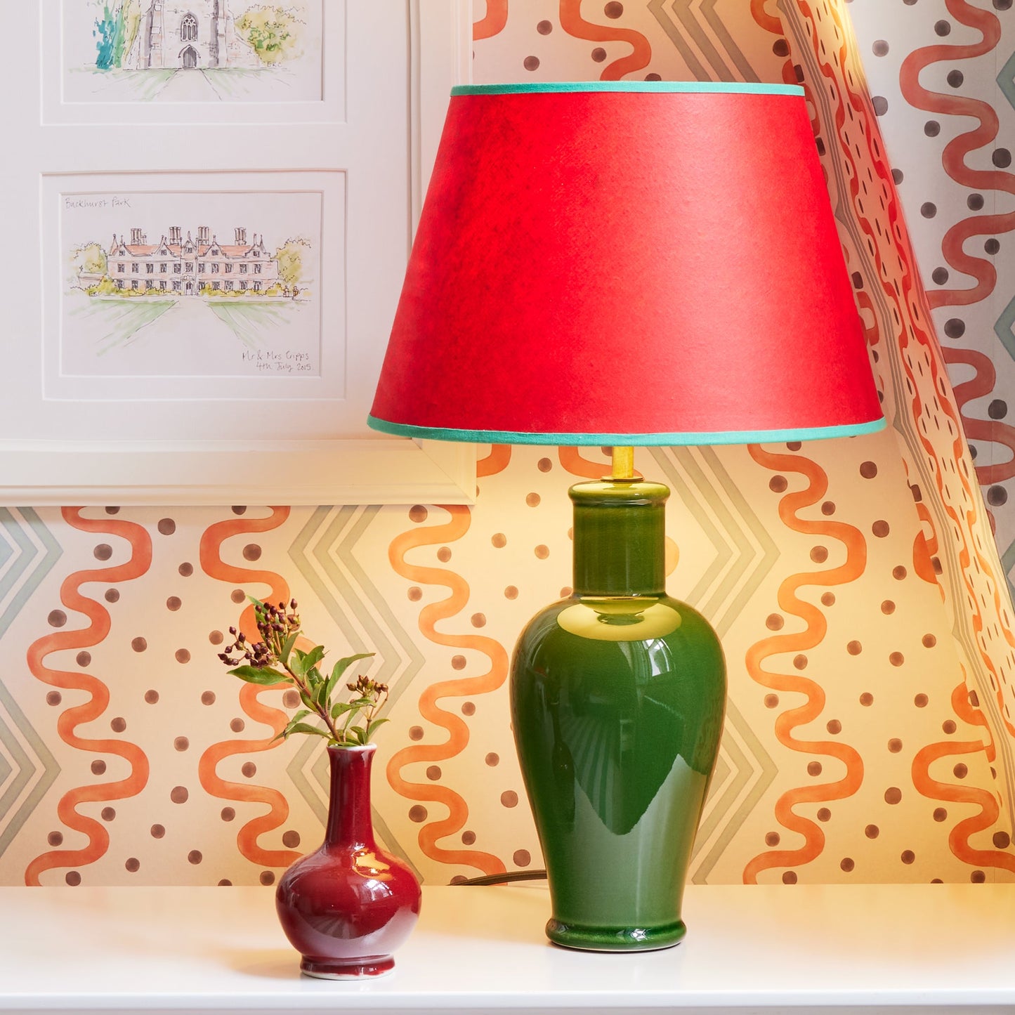 Smaller Lolita bedside lamp in an emerald glaze