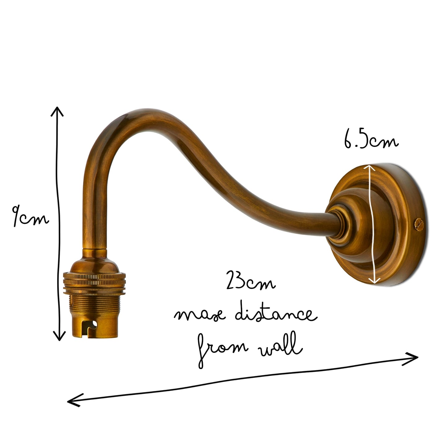 Swan neck wall fitting in antiqued brass