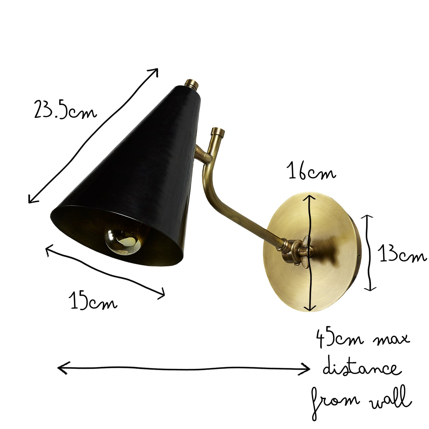 Mo single wall light in brass with a black hood
