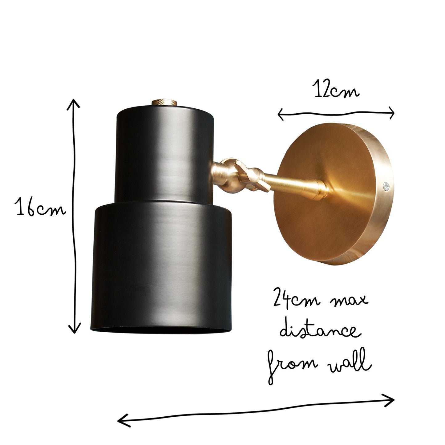 Ursula wall light in brass with a black hood