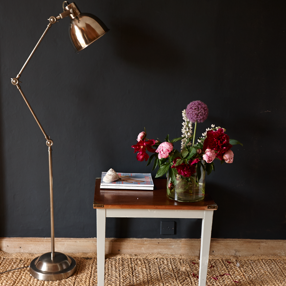 Astaire floor lamp in brass with antique silver finish
