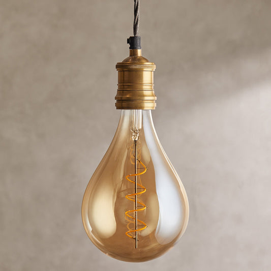 Giant 4 watt LED curled filament bulb with amber coating and E27 fitting