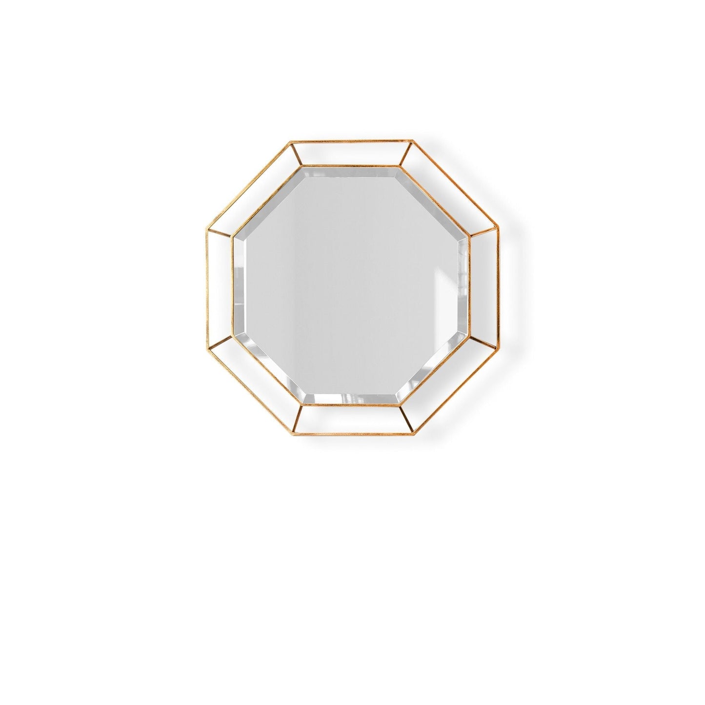Octagon mirror in clear glass with antique gold frame