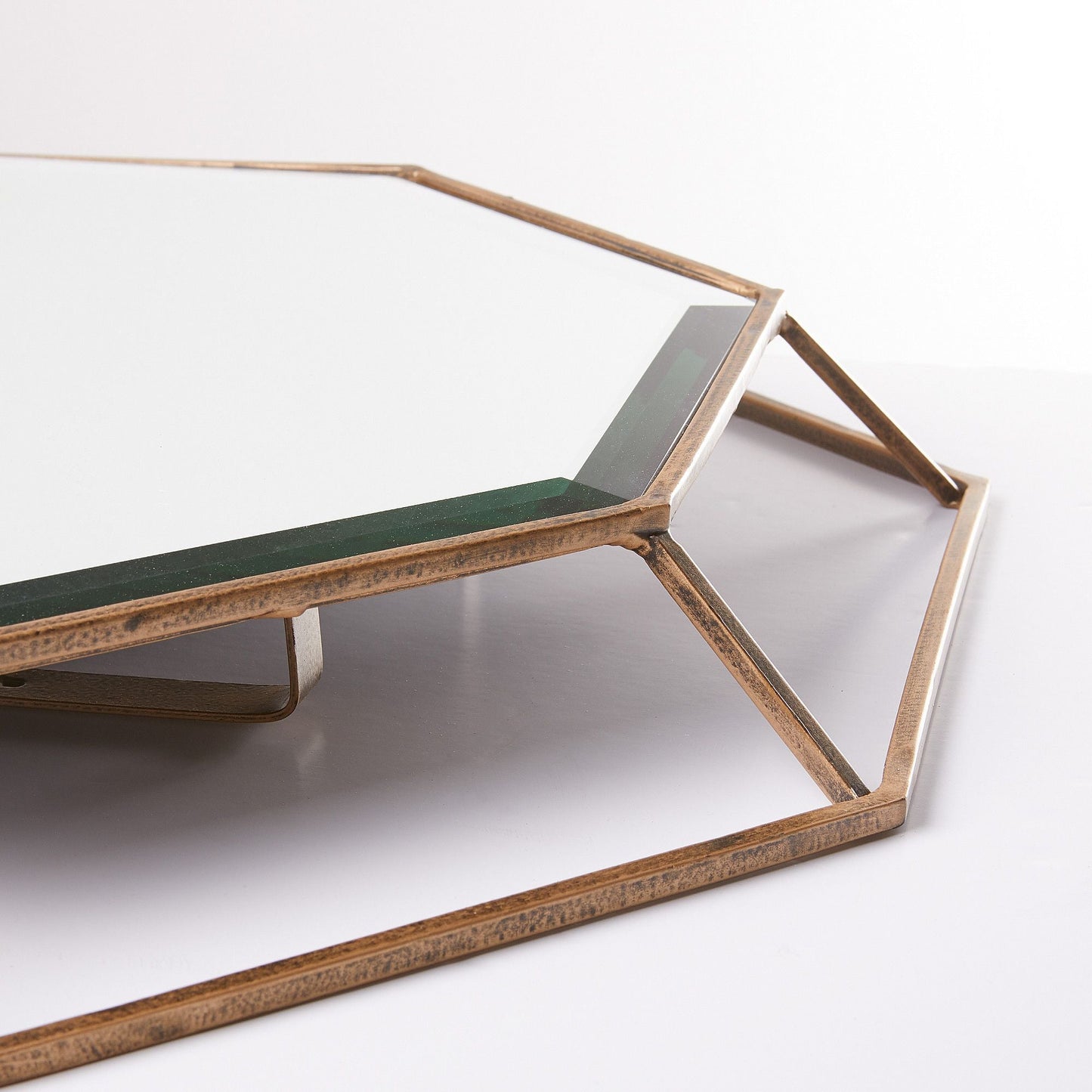 Octagon mirror in clear glass with antique gold frame