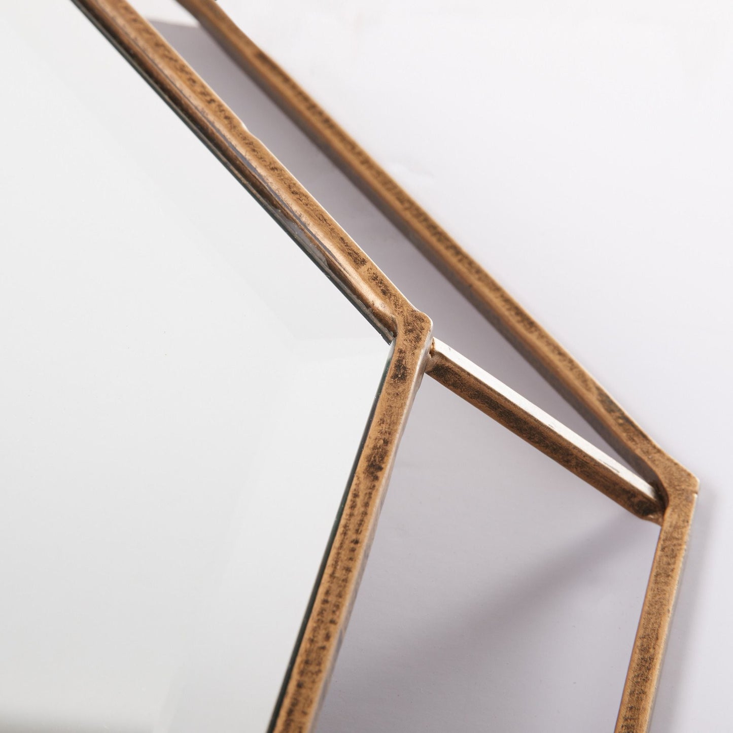 Octagon mirror in clear glass with antique gold frame