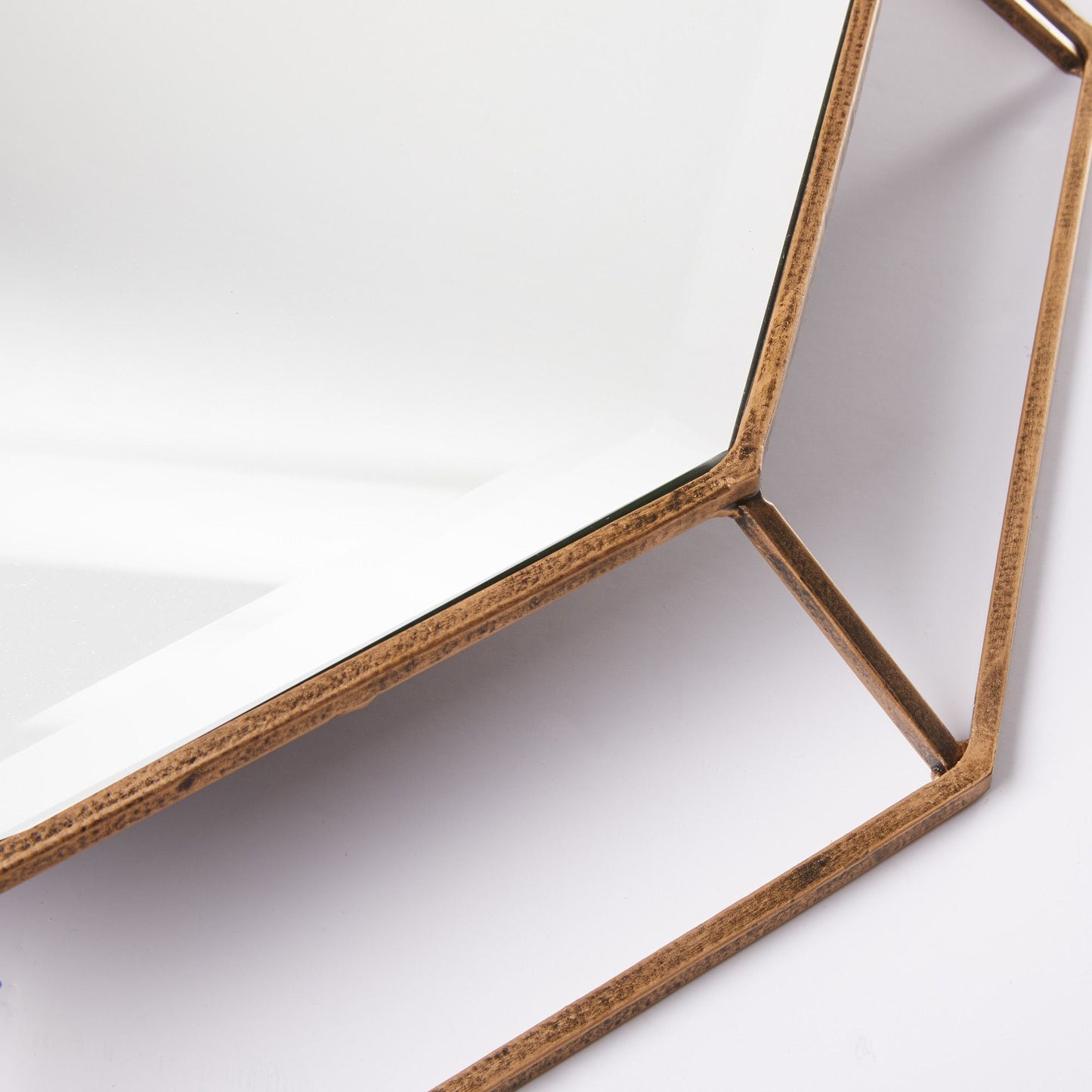 Octagon mirror in clear glass with antique gold frame