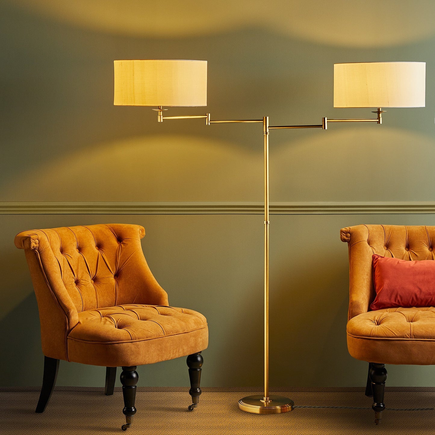 Double Swing standing lamp in antique brass