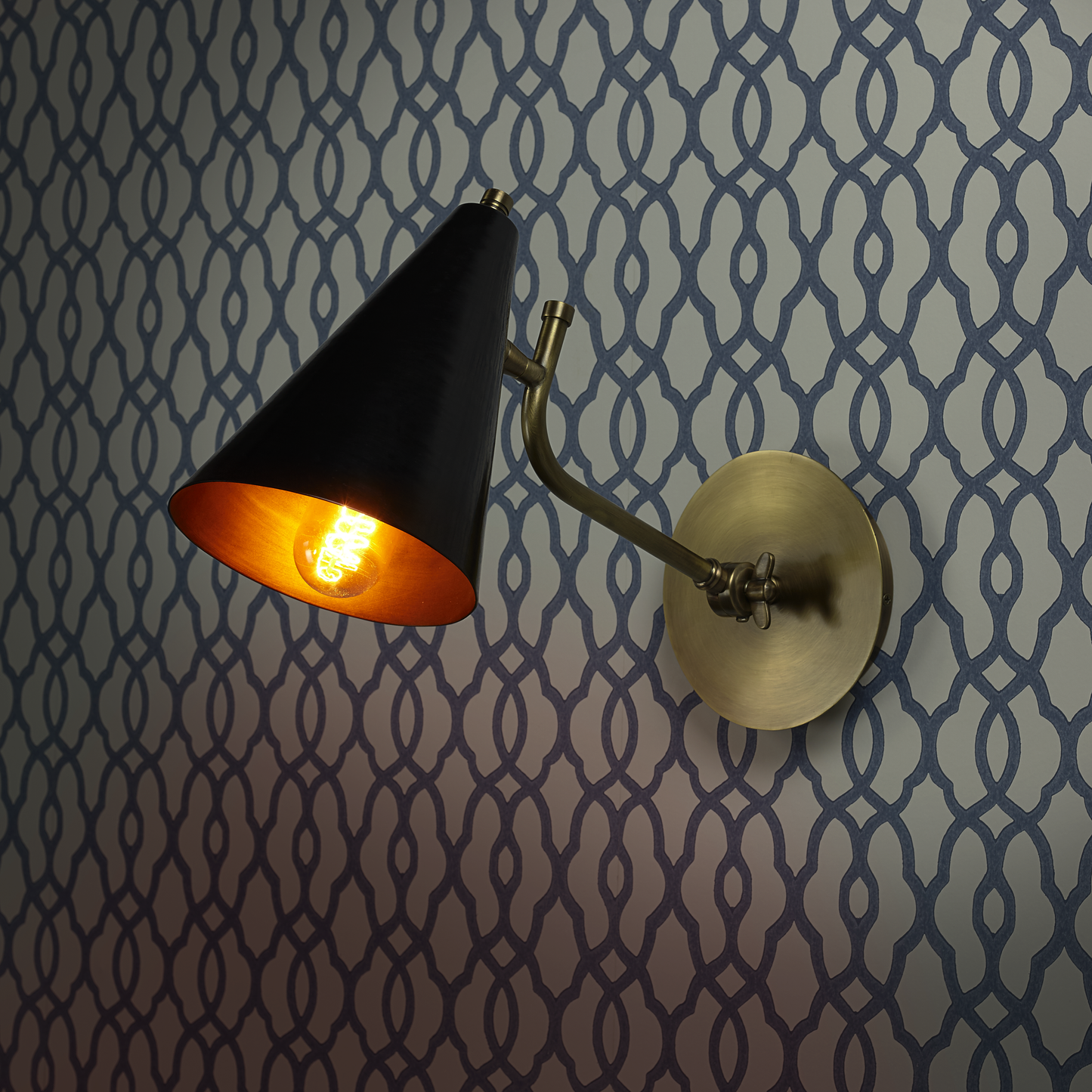 Mo single wall light in brass with a black hood